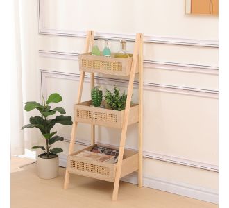 Ραφιέρα επιδαπέδια 3όροφη Scandy pakoworld mdf-rattan σε φυσική απόχρωση 44x37x110εκ |  Πάγκοι και Βοηθητικά στο espiti