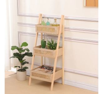Ραφιέρα επιδαπέδια 3όροφη Scandy pakoworld mdf-rattan σε φυσική απόχρωση 44x37x110εκ |  Πάγκοι και Βοηθητικά στο espiti