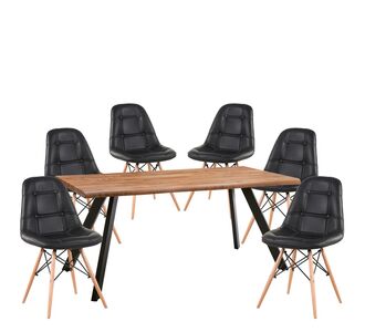 Σετ Τραπεζαρία (6+1) ArteLibre AOSA Μαύρο/Honey Maple Μέταλλο/Ξύλο/PVC/MDF 160x90x76cm 14990404 14990404 ArteLibre |  Σετ τραπεζαρίες στο espiti