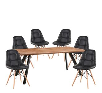 Σετ Τραπεζαρία (6+1) ArteLibre AOSA Μαύρο/Honey Maple Μέταλλο/Ξύλο/PVC/MDF 180x90x76cm 14990412 14990412 ArteLibre |  Σετ τραπεζαρίες στο espiti