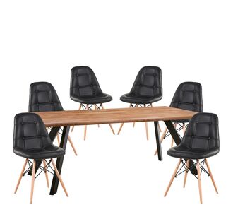 Σετ Τραπεζαρία (6+1) ArteLibre AOSA Μαύρο/Honey Maple Μέταλλο/Ξύλο/PVC/MDF 200x100x76cm 14990420 14990420 ArteLibre |  Σετ τραπεζαρίες στο espiti