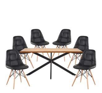 Σετ Τραπεζαρία (6+1) ArteLibre DRYOPIS Μαύρο/Φυσικό Ξύλο/PVC/Μέταλλο 160x80x75cm 14990428 14990428 ArteLibre |  Σετ τραπεζαρίες στο espiti