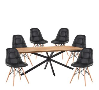 Σετ Τραπεζαρία (6+1) ArteLibre DRYOPIS Μαύρο/Φυσικό Ξύλο/PVC/Μέταλλο 180x80x75cm 14990436 14990436 ArteLibre |  Σετ τραπεζαρίες στο espiti