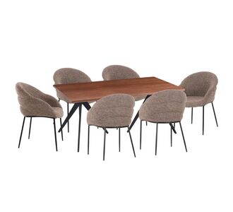ΣΕΤ ΤΡΑΠΕΖΑΡΙΑΣ 7ΤΜΧ DRENNY HM10936.03 MDF TOP ΚΑΡΥΔΙ--ΥΦΑΣΜΑ TAUPE & ΜΕΤΑΛΛΟ ΜΑΥΡΟ |  Σετ τραπεζαρίες στο espiti
