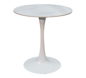 Tραπέζι Balou pakoworld sintered stone σε λευκή απόχρωση με όψη μαρμάρου-βάση λευκό μέταλλο Φ90x73εκ |  Τραπέζια στο espiti