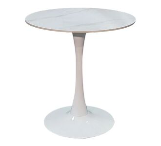 Tραπέζι Balou pakoworld sintered stone σε λευκή απόχρωση με όψη μαρμάρου-βάση λευκό μέταλλο Φ90x73εκ |  Τραπέζια στο espiti