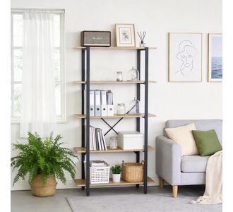 Βιβλιοθήκη Nebranzo pakoworld oak με μαύρο μέταλλο 80x34x155.3εκ |  Βιβλιοθήκες στο espiti