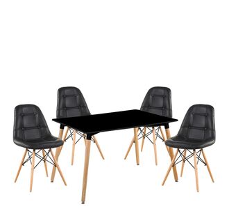 Σετ Τραπεζαρία (4+1) ArteLibre OWLET Μαύρο/Φυσικό PVC/Ξύλο/MDF 120x80x74cm 14990681 ArteLibre |  Σετ τραπεζαρίες στο espiti