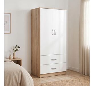Ντουλάπα δίφυλλη με 2 συρτάρια Alvia pakoworld λευκό με sonoma 80x51.5x180εκ |  Ντουλάπες ρούχων στο espiti