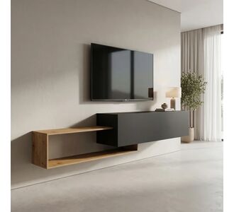 Έπιπλο τηλεόρασης επιτοίχιο Olande pakoworld oak-μαύρο 210x35x48εκ |  Έπιπλα τηλεόρασης στο espiti