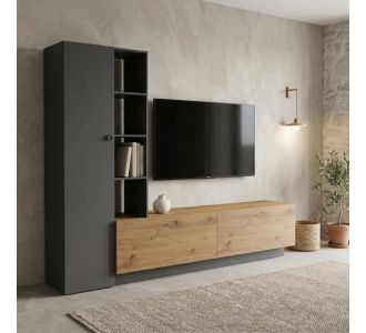 Σύνθετο σαλονιού Tilveo pakoworld oak-ανθρακί 230x41.5x180εκ |  Συνθέσεις σαλονιού στο espiti