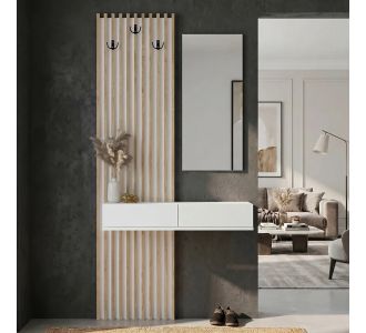 Έπιπλο εισόδου Elois Megapap χρώμα λευκό - sepet oak 96,6x26,8x195,5εκ. |  Βιτρίνες - Έπιπλα εισόδου στο espiti