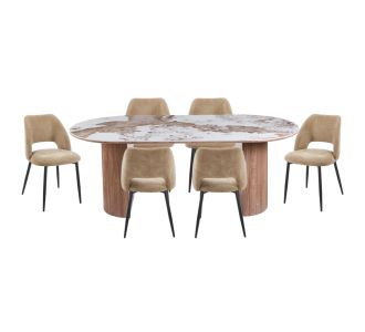 ΣΕΤ ΤΡΑΠΕΖΑΡΙΑΣ 7ΤΜΧ MARBLEX HM11391 ΚΕΡΑΜΙΚΟ TOP PANDORA--ΚΑΡΕΚΛΕΣ ΜΕ ΥΦΑΣΜΑ TAUPE |  Σετ τραπεζαρίες στο espiti