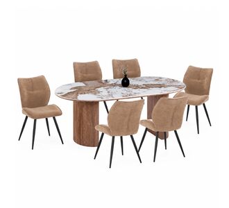 ΣΕΤ ΤΡΑΠΕΖΑΡΙΑΣ 7ΤΜΧ MARBLEX HM11394.03 ΚΕΡΑΜΙΚΟ TOP PANDORA--ΚΑΡΕΚΛΕΣ ΥΦΑΣΜΑ TAUPE |  Σετ τραπεζαρίες στο espiti