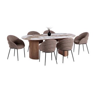 ΣΕΤ ΤΡΑΠΕΖΑΡΙΑΣ 7ΤΜΧ DRENNY HM11395.03 ΚΕΡΑΜΙΚΟ TOP PANDORA--ΚΑΡΕΚΛΕΣ ΥΦΑΣΜΑ TAUPE |  Σετ τραπεζαρίες στο espiti