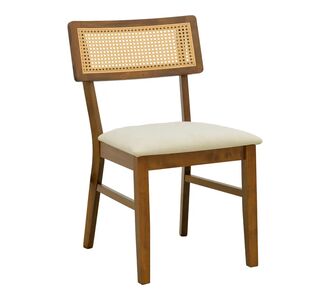 Καρέκλα Raffles pakoworld καρυδί rubberwood με pe rattan και εκρού ύφασμα 47x48x83.5εκ |  Καρέκλες στο espiti