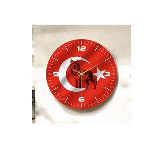 Stewehome Ξύλινο στρογγυλό τοίχου ρολόι με εκτύπωση κόκκινου χρώματος και σχέδιο τουρκικής σημαίας Πολύχρωμο 45x45 cm 60030345 |  Ρολόγια στο espiti