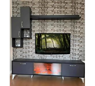Stewehome Μοντέρνο Έπιπλο TV Ανθρακί με Ράφια και Διακοσμητικό Φωτισμό (200 cm) 178472 |  Έπιπλα τηλεόρασης στο espiti