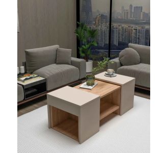 Stewehome Τραπεζάκι Σαλονιού με Ράφι &amp; Πλαϊνά Βοηθητικά Τραπεζάκια λευκό 100x40x37 cm 891573 |  Τραπεζάκια σαλονιού στο espiti
