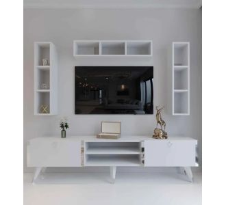 Stewehome μοντέρνα λευκή γυαλιστερή μονάδα τηλεόρασης με αποθηκευτικό χώρο (200 cm) 456021 |  Έπιπλα τηλεόρασης στο espiti
