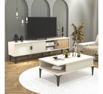 Stewehome Σετ Έπιπλο TV &amp; Τραπέζι Σαλονιού Μοντέρνο &amp; Λειτουργικό λευκό 180x35x5 cm 566756 |  Φοιτητικα Πακετα στο espiti