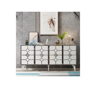 Stewehome Κονσόλα Αποθήκευσης Λευκό &amp; Ασημί 150x40x80 cm 693953 |  Βιτρίνες - Έπιπλα εισόδου στο espiti