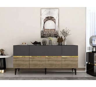 Stewehome Κονσόλα Ανθρακί (Καρυδί) Χρυσό 150x40x80 cm 335902 |  Βιτρίνες - Έπιπλα εισόδου στο espiti