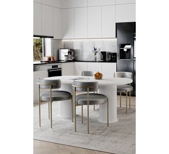 Stewehome ΣεΣετ Τραπεζαρίας με Ματ Χρυσό Τραπέζι &amp; Γκρι Καρέκλες Κομψό Design Μαύρο Μάρμαρο 140x80x75 cm 328330 |  Σετ τραπεζαρίες στο espiti