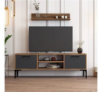 Stewehome Έπιπλο Τηλεόρασης με Ράφι Τοίχου &amp; Ανοιχτά Ράφια Καρυδί 140x30x48 cm 788367 |  Έπιπλα τηλεόρασης στο espiti