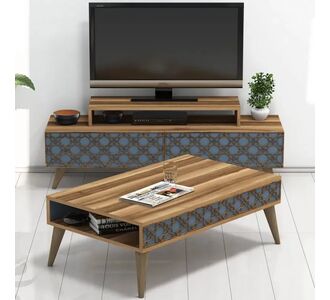 Stewehome Σετ Τηλεόρασης &amp;Τραπεζιού Καθιστικού Καρυδιά &amp; Λευκό 105x140x48.8 cm 146270 |  Φοιτητικα Πακετα στο espiti