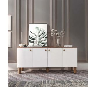 Stewehome Μπουφές Λευκό &amp; Δρυς με 4 Πόρτες 160x40x73 cm 956112 |  Βιτρίνες - Έπιπλα εισόδου στο espiti