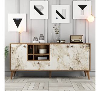 Stewehome Μπουφές Ξύλινος με Πόρτες Μαύρο μάρμαρο 180x35x81 cm 292000 |  Βιτρίνες - Έπιπλα εισόδου στο espiti
