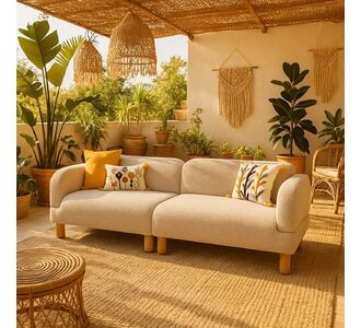 Stewehome Διθέσιος Καναπές Boho με Ξύλινα Πόδια &amp; Ύφασμα λευκό 211x78x75 cm 301279 |  Καναπέδες στο espiti