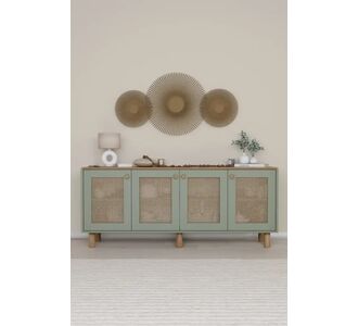 Stewehome Κονσόλα Bohem με PVC ψάθα 4 θυρών Λευκό 180x40x75 cm 518948 |  Βιτρίνες - Έπιπλα εισόδου στο espiti