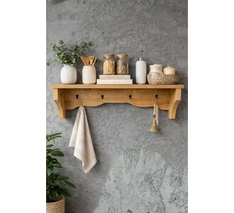 Stewehome Διακοσμητικό ράφι τοίχου και κρεμάστρα με 4 γάντζους για κουζίνα και είσοδο (Λευκό) 60x14x14 cm 402294 |  Ραφιέρες τοίχου στο espiti