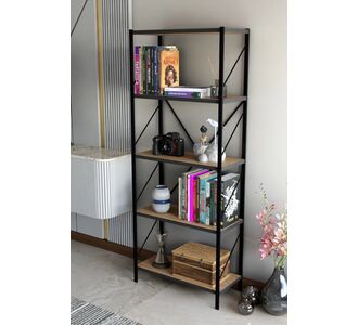 Stewehome Διακοσμητική βιβλιοθήκη με 5 ράφια από μέταλλο για πολλαπλές χρήσεις (Ανθρακί) 50x24x151 cm 423624 |  Βιβλιοθήκες στο espiti