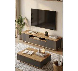 Stewehome Σετ 2 τεμαχίων μοντέρνα σύνθεση τηλεόρασης και τραπεζάκι σαλονιού με ντουλάπι 180x45x45 cm 207146 |  Έπιπλα τηλεόρασης στο espiti
