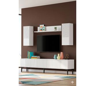 Stewehome Σετ μοντέρνας λευκής σύνθεσης τηλεόρασης με ντουλάπια από σανίδα μελαμίνης 180x30x41 cm 329488 |  Έπιπλα τηλεόρασης στο espiti