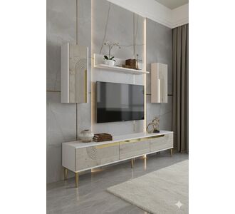 Stewehome Σετ μοντέρνας σύνθεσης τηλεόρασης με ράφι από σανίδα και διακοσμητικό καθρέφτη 180x30x41 cm 693605 |  Έπιπλα τηλεόρασης στο espiti
