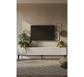 Stewehome Λευκή μοντέρνα βάση τηλεόρασης με πόρτα από Συνθετικό ξύλο 180x30x41 cm 551896 |  Έπιπλα τηλεόρασης στο espiti