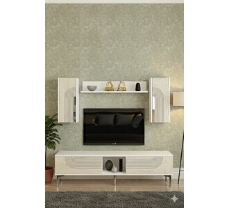 Stewehome Σετ μοντέρνας σύνθεσης τηλεόρασης με αποθηκευτικό χώρο και διακοσμητικό καθρέφτη από Συνθετικό ξύλο 150x30x41 cm 875934 |  Έπιπλα τηλεόρασης στο espiti