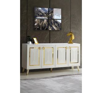 Stewehome Μπουφές τραπεζαρίας με 4 πόρτες με χρυσές λεπτομέρειες 160x40x78 cm 636305 |  Βιτρίνες - Έπιπλα εισόδου στο espiti