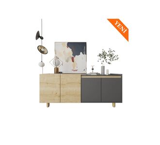 Stewehome Μοντέρνα κονσόλα με πόρτες και ράφια για σαλόνι ή υπνοδωμάτιο από Συνθετικό ξύλο 180x45x75 cm 709484 |  Βιτρίνες - Έπιπλα εισόδου στο espiti