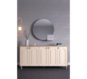Stewehome Μποέμ κονσόλα με ντουλάπια από MDF και σαφίρ δρυς με βίζον μπεζ 180x40x87 cm 583365 |  Βιτρίνες - Έπιπλα εισόδου στο espiti