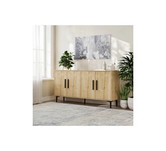 Stewehome Μοντέρνα κονσόλα 150 cm με ντουλάπι και ράφια από συνθετικό ξύλο 150x36x75 cm 688599 |  Βιτρίνες - Έπιπλα εισόδου στο espiti