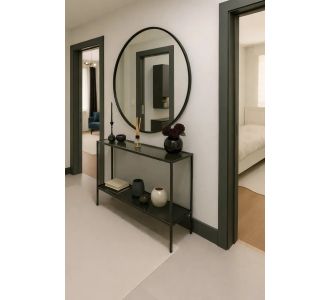 Stewehome Σκανδιναβικός μοντέρνος κονσόλα με ράφι από μαύρο ξύλο και φιμέ γυαλί για γωνία καφέ 100x85x85 cm 485132 |  Βιτρίνες - Έπιπλα εισόδου στο espiti