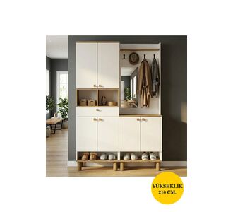 Stewehome μποέμ επιδαπέδιο ντουλάπι παπουτσιών με συρτάρια και καθρέφτη από πεύκο (Κόμπε) 140x210x210 cm 243059 |  Καλόγεροι -Κρεμάστρες στο espiti