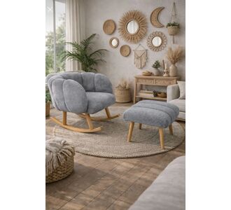 Stewehome Κουνιστή πολυθρόνα με ξύλινα πόδια και ύφασμα teddy σετ με σκαμπό 70x70x70 cm 907554 |  Πολυθρόνες σαλονιού στο espiti