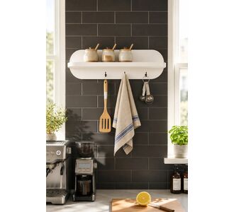 Stewehome Ράφι τοίχου κουζίνας με 3 άγκιστρα λευκό 60x11x11 cm 813385 |  Ραφιέρες τοίχου στο espiti