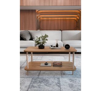 Stewehome Τραπέζι σαλονιού ορθογώνιο με 2 ράφια πόδια από ξύλο πεύκου διακοσμητικό 90x50x42.6 cm 150880 |  Τραπεζάκια σαλονιού στο espiti